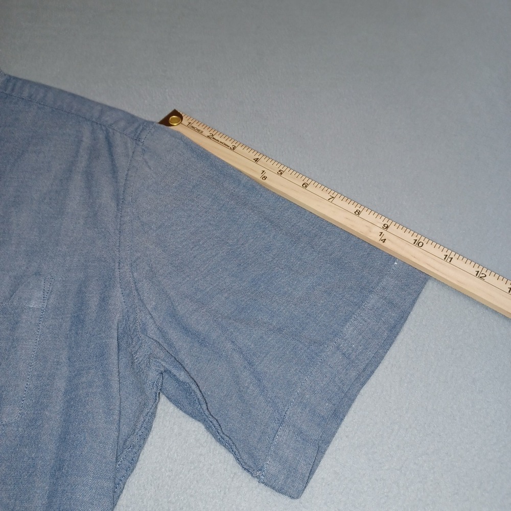 George Button Down Shirt Mens L Blue Classic Fit Short Sleeve Stretch Chambray - Picture 6 of 11